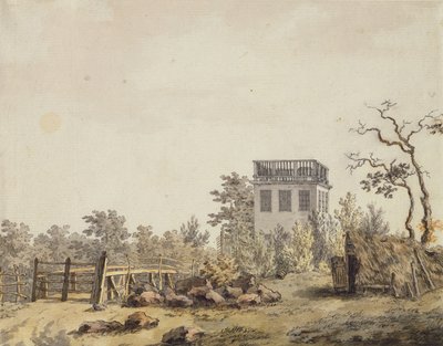 Paisagem com um pavilhão, c. 1797 (caneta, tinta e wc no papel) de Caspar David Friedrich